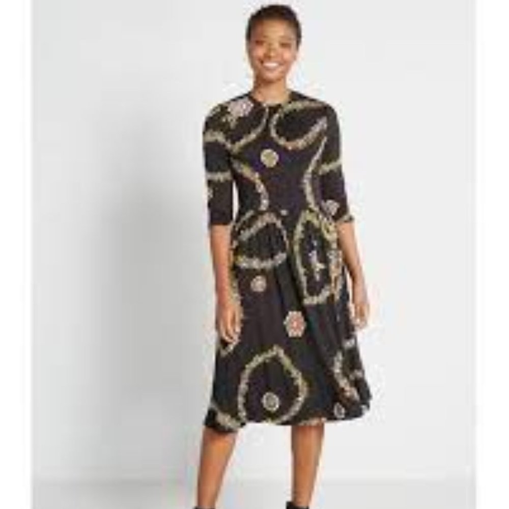 ModCloth Print Appeal Midi Dress Black SIZE MD **NWT**